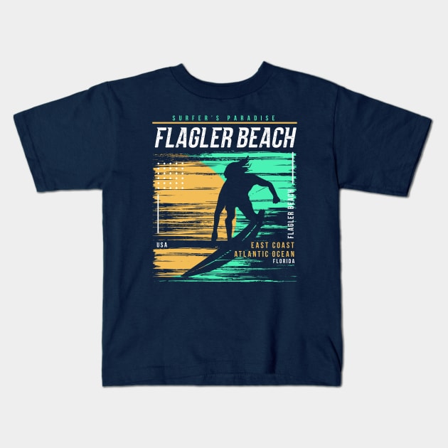 Retro Surfing Flagler Beach, Florida // Vintage Surfer Beach // Surfer's Paradise Kids T-Shirt by Now Boarding